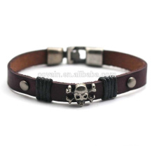 Heiße verkaufende Retro lederne Stulpe Brown Personalisierte Schädel Armband für Männer